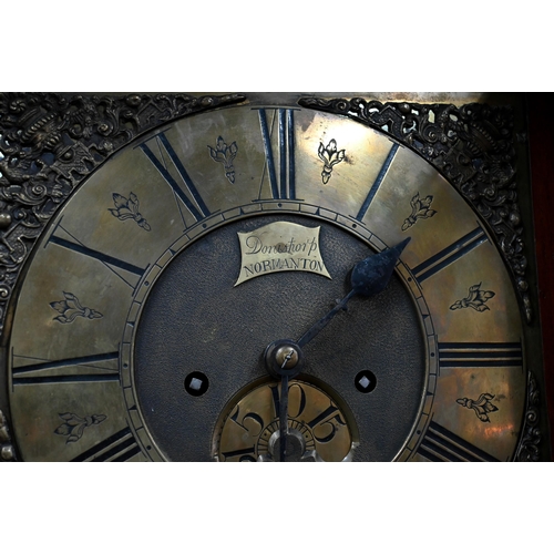 971 - Donisthorp, Normanton 18th century eight day oak longcase clock, brass dial with subsidiary arched d... 