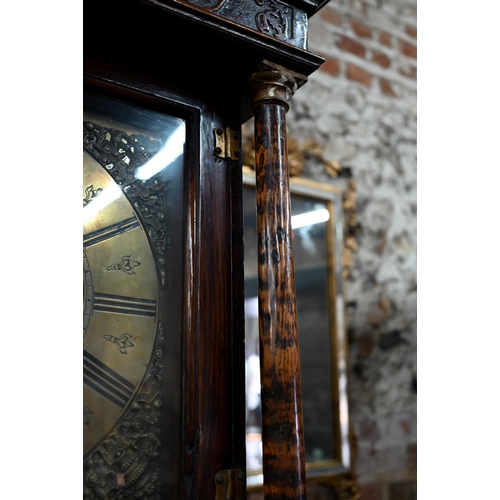 971 - Donisthorp, Normanton 18th century eight day oak longcase clock, brass dial with subsidiary arched d... 