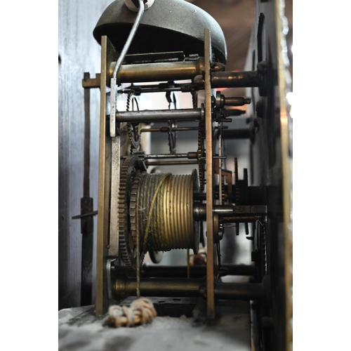 971 - Donisthorp, Normanton 18th century eight day oak longcase clock, brass dial with subsidiary arched d... 