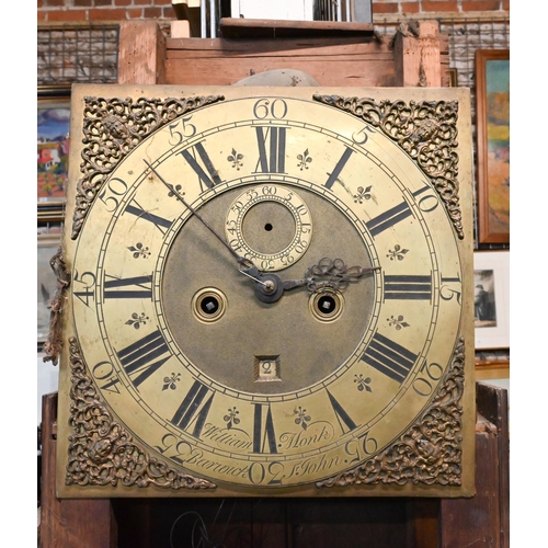 973 - 'William Monk, Berwick St John' - An 18th/19th century oak longcase clock, brass dial with subsidiar... 