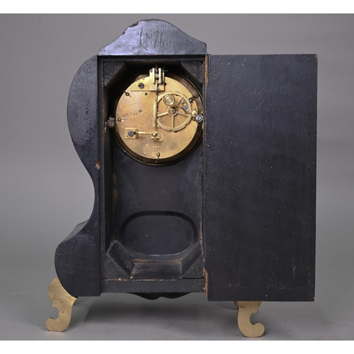 974 - Late 19th century Rococo style French mantel clock, with ebonised case, the twin train eight day mov... 