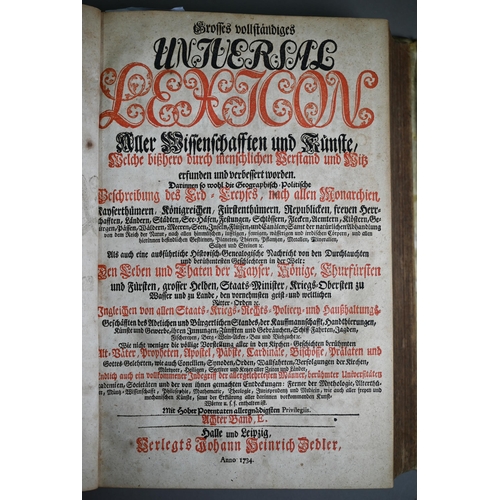 987 - An 18th century German language Universal Lexicon 1734 vellum folio to/w various prayer-books, hymna... 