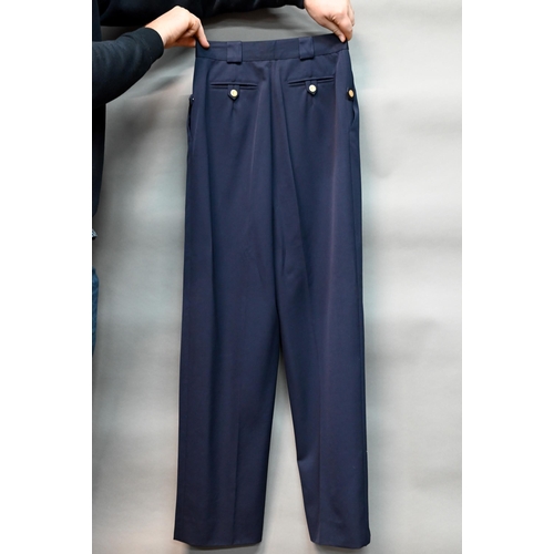 1282 - Chanel - A pair of navy trousers, with pleated front and gilt metal button detailing, fully lined, s... 