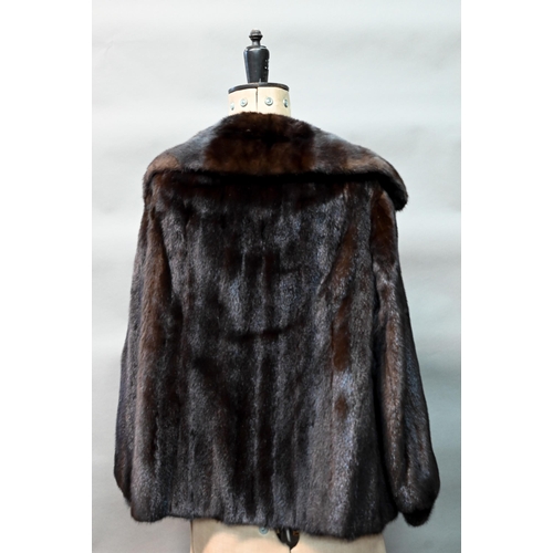 1284 - A vintage brown mink jacket with shawl collar and fitted cuffs, with two hook fastenings to front, s... 