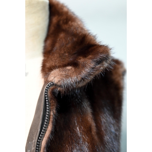 1285 - A vintage 1970s brown fur gillet, with zippered front, size 10/12