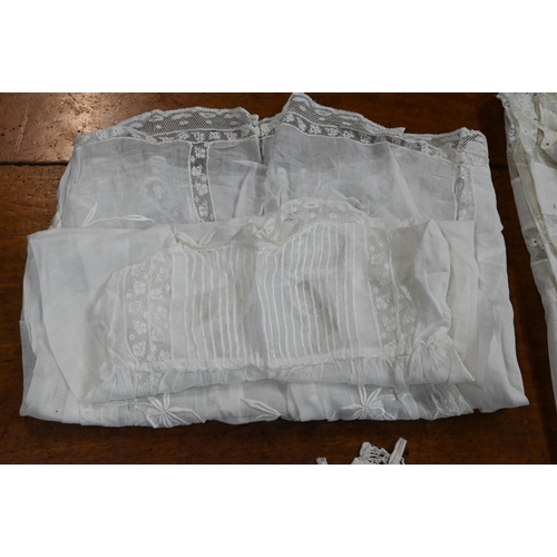 1296 - Approx five antique baby robes, with lace trimmings c/w bonnets