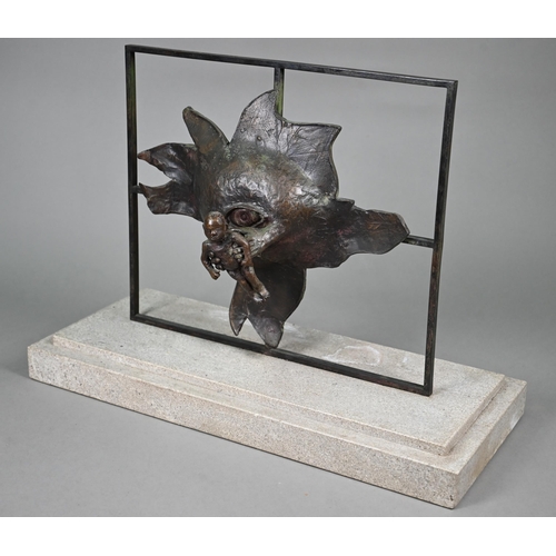 1250A - John Doubleday (b 1947) - 'Magic Eye', bronze abstract sculpture on stepped rectangular stone plinth... 