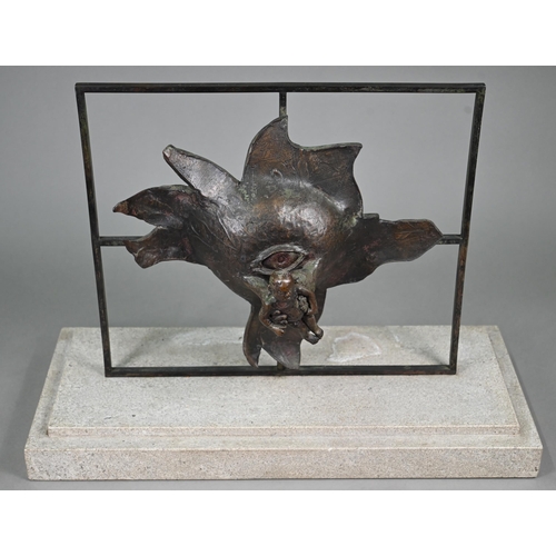 1250A - John Doubleday (b 1947) - 'Magic Eye', bronze abstract sculpture on stepped rectangular stone plinth... 