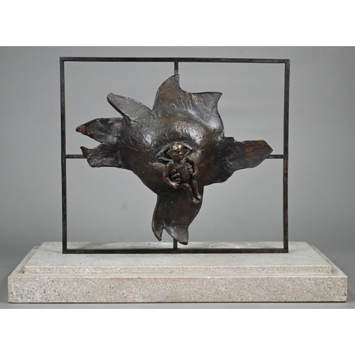 1250A - John Doubleday (b 1947) - 'Magic Eye', bronze abstract sculpture on stepped rectangular stone plinth... 