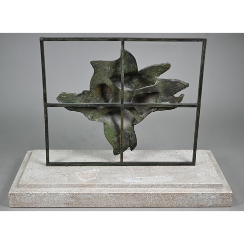 1250A - John Doubleday (b 1947) - 'Magic Eye', bronze abstract sculpture on stepped rectangular stone plinth... 