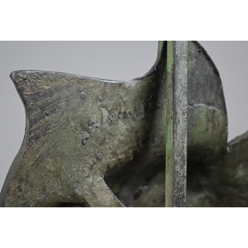 1250A - John Doubleday (b 1947) - 'Magic Eye', bronze abstract sculpture on stepped rectangular stone plinth... 