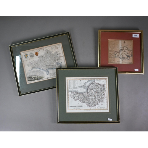 1008 - Eight 19th century steel county map engravings (one unframed) to/w an 18th century engraving of Dors... 