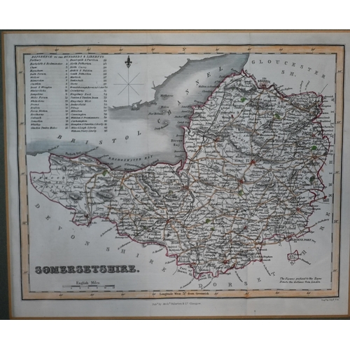 1008 - Eight 19th century steel county map engravings (one unframed) to/w an 18th century engraving of Dors... 