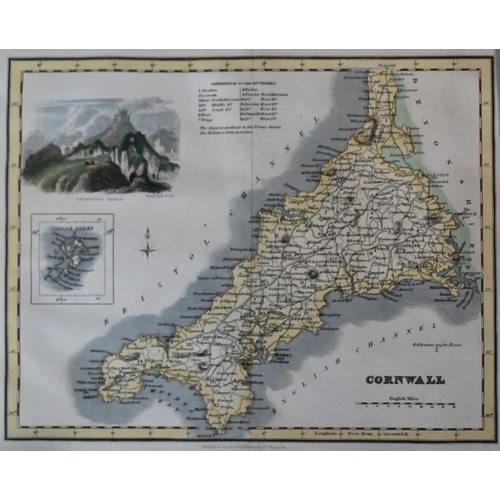 1008 - Eight 19th century steel county map engravings (one unframed) to/w an 18th century engraving of Dors... 