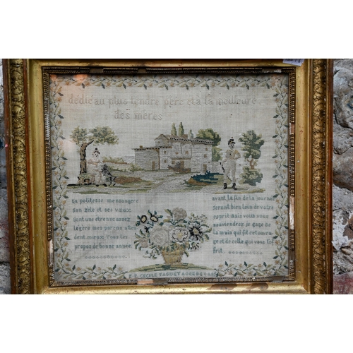 1015A - Two finely embroidered 18th century French cross-stitch samplers, both worked in coloured threads an... 