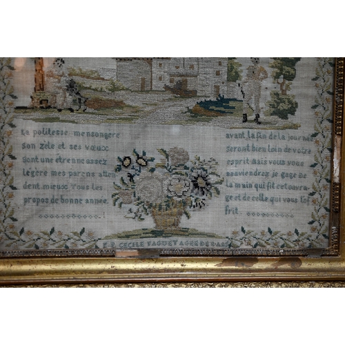 1015A - Two finely embroidered 18th century French cross-stitch samplers, both worked in coloured threads an... 