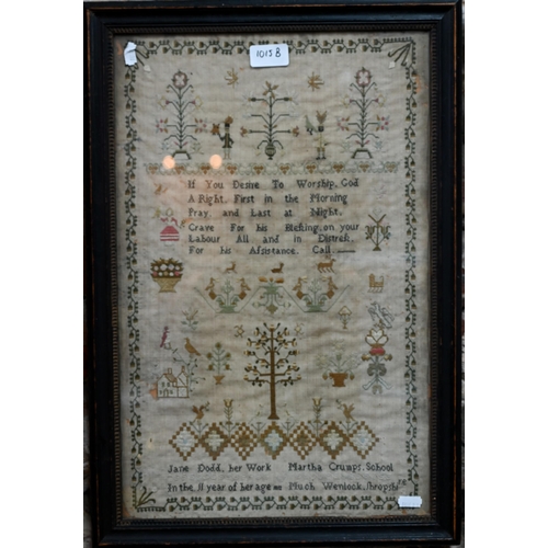 1015B - Jane Dodd of Martha Crumps School, Much Wenlock, Shropshire, aged 11 - a sampler dated 1812 and feat... 