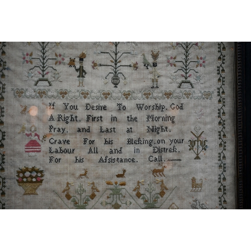 1015B - Jane Dodd of Martha Crumps School, Much Wenlock, Shropshire, aged 11 - a sampler dated 1812 and feat... 