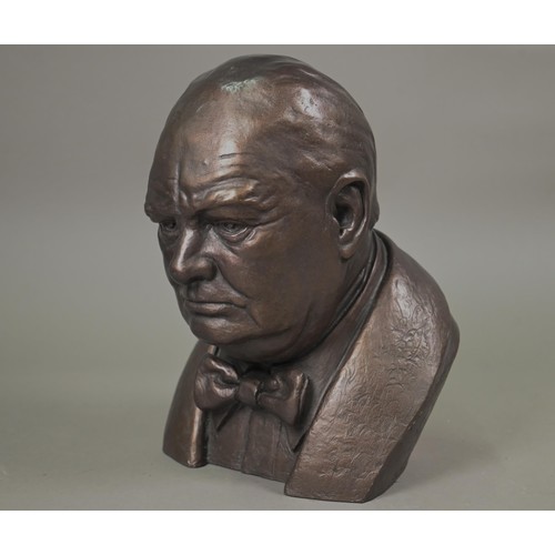 1258A - J Williams - A bronzed/resin bust of Sir Winston Churchill, signed to reverse and dated '78, 28 cm h... 