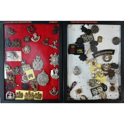 1047 - A collection of British miiltary cap badges, shoulder titles and insignia including various cavalry ... 