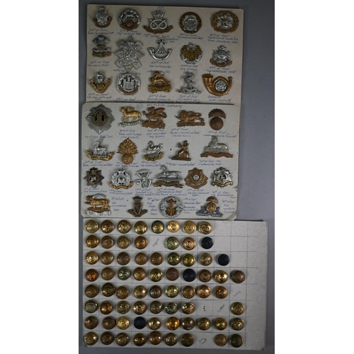 1048 - Approx 60 card-mounted Victorian and later British Military Infantry cap badges, a quantity of vario... 