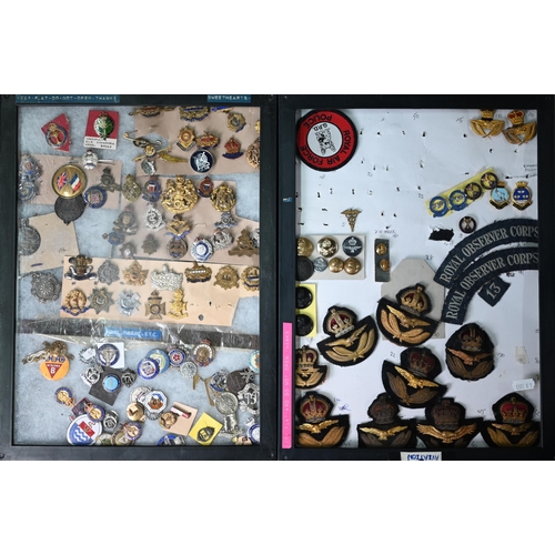 1050 - Five perspex display cases of approx 250 British military cap badges and insignia including RAF fora... 