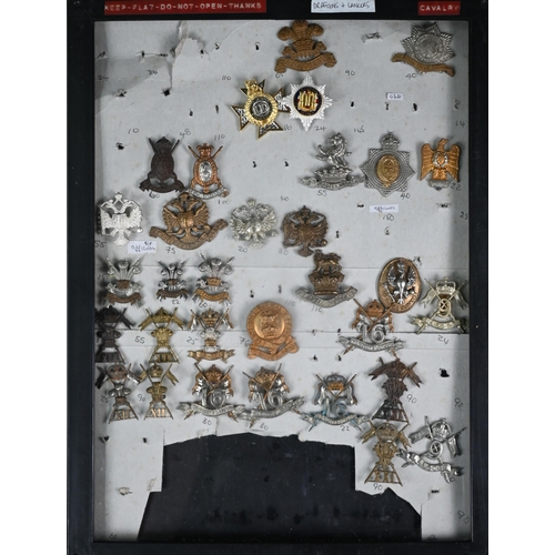 1051 - Five perspex display cases containing a collection of mostly British military cap badges, shoulder t... 