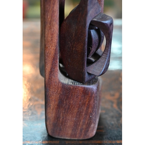 1259 - Brian Wilshire, abstract wood sculpture, carved from a single block, 34 cm high