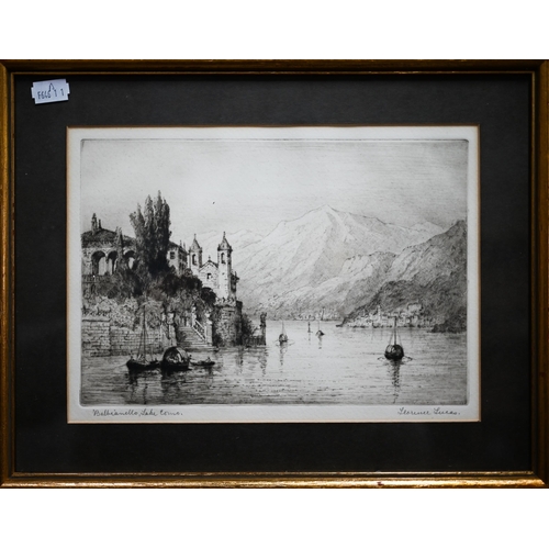 285 - # After Florence Lucas (1890-1939) - A pair of Lake Como views - Balbianello and Varenna, etchings, ... 