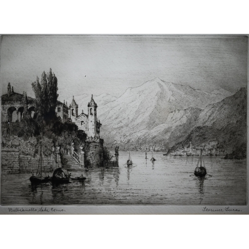 285 - # After Florence Lucas (1890-1939) - A pair of Lake Como views - Balbianello and Varenna, etchings, ... 