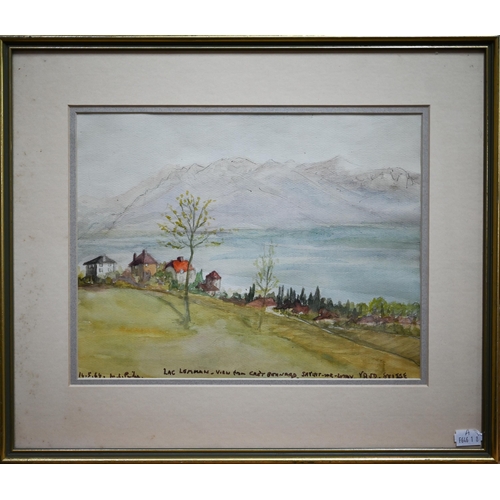 289 - Pinder - Two watercolour views of Switzerland, watercolour, signed and inscribed, 23 x 30 cm and 17.... 