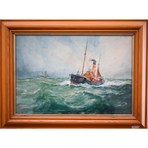 292 - E Beauchamp - 'Home bound Fishing', watercolour, signed and dated 1929, 24 x 36 cm