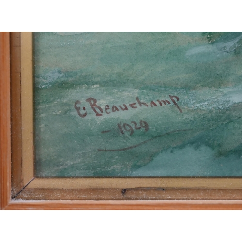 292 - E Beauchamp - 'Home bound Fishing', watercolour, signed and dated 1929, 24 x 36 cm