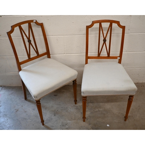 67 - Eight Sheraton style dining chairs with linen fabric seats, early 20th century (8)