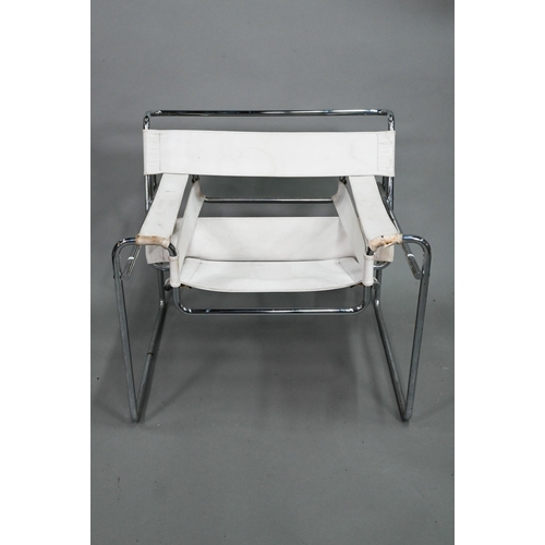 76 - A mid-century Wassily armchair designed by Marcel Breuer,  chrome framed with off-white canvas panel... 