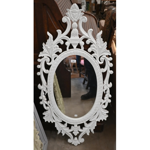 82 - A modern French style oval mirror in painted frame, 60 x 120 cm h to/w Indian style circular mirror ... 