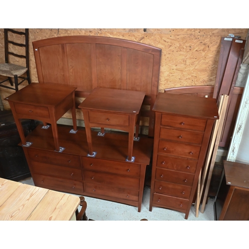 163 - A 'Baronet' Canadian maple bedroom suite with walnut stain finish comprising six drawer low chest, 1... 