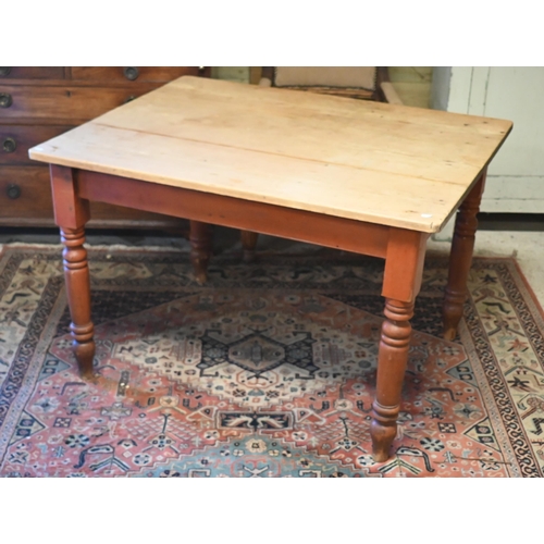 165 - A vintage pine kitchen table on turned legs, 114 x 88 x 74 cm high