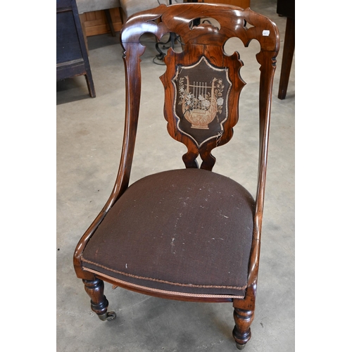 60 - Regency rosewood nursing chair with padded petit-point lyre design back