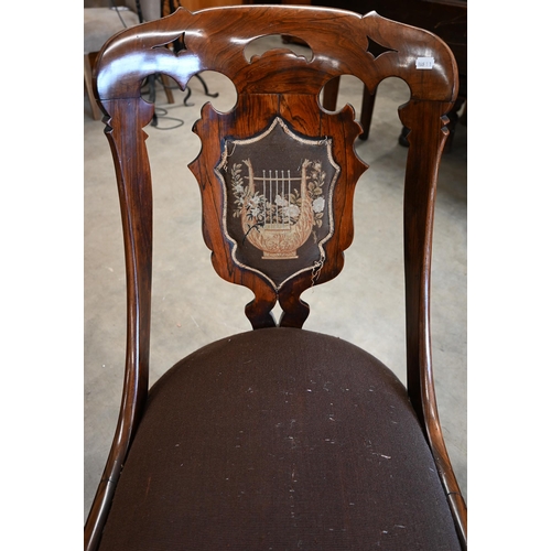 60 - Regency rosewood nursing chair with padded petit-point lyre design back