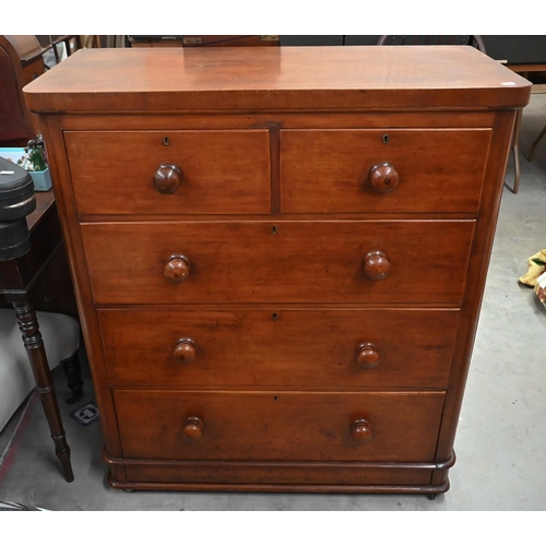 100 - A Victorian mahogany chest of two short over three long drawers with turned handles, 98 x 45 x 112 c... 