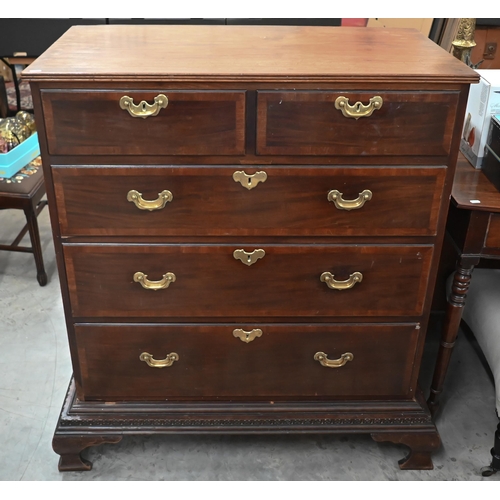 106 - A 19th century mahogany chest of two short over three long graduating drawers with brass handles, st... 