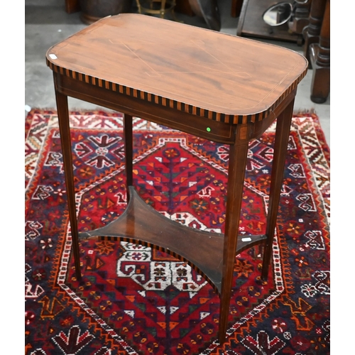 117 - Edwardian walnut inlaid occasional table, 54 x 36 x 68 cm h, to/w small two-drawer hall table, 46 x ... 