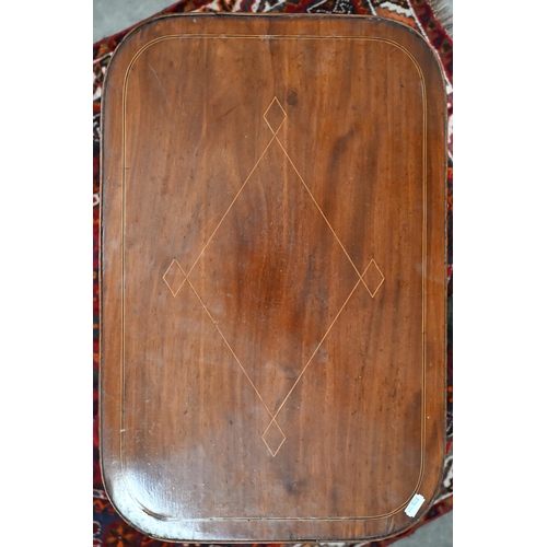 117 - Edwardian walnut inlaid occasional table, 54 x 36 x 68 cm h, to/w small two-drawer hall table, 46 x ... 