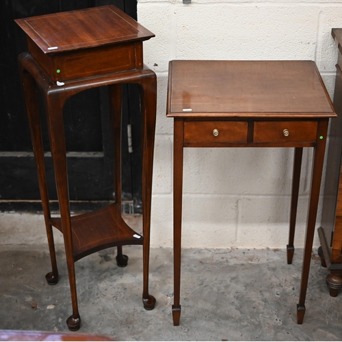 117 - Edwardian walnut inlaid occasional table, 54 x 36 x 68 cm h, to/w small two-drawer hall table, 46 x ... 