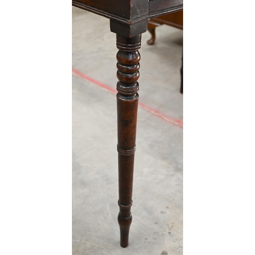 119 - A mid 19th century mahogany bowfront hall table with single frieze drawer on turned supports, 92 x 5... 