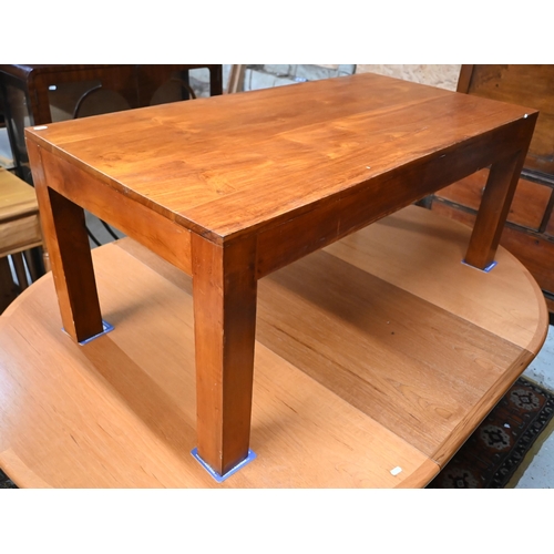 157 - # A stained hardwood rectangular coffee table on square legs, 120 x 60 x 50 cm high