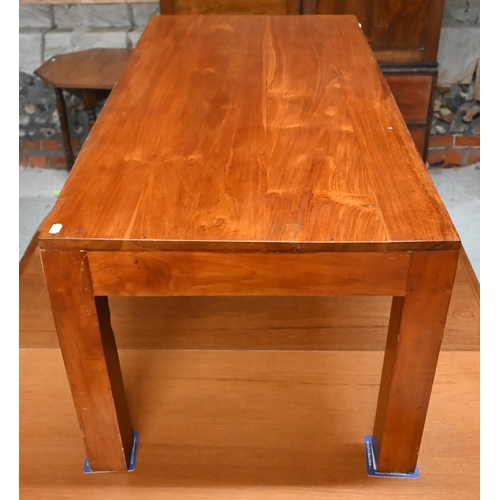 157 - # A stained hardwood rectangular coffee table on square legs, 120 x 60 x 50 cm high