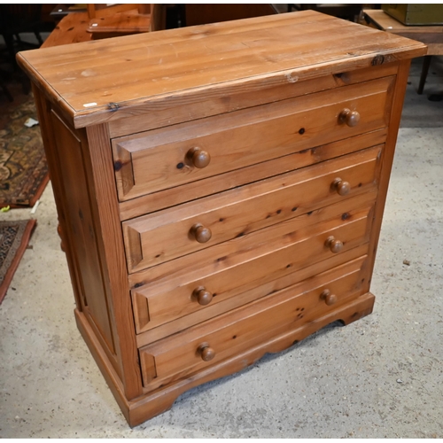 176 - # A stained pine mirror backed dressing chest to/w pine chest of four long drawers (2)