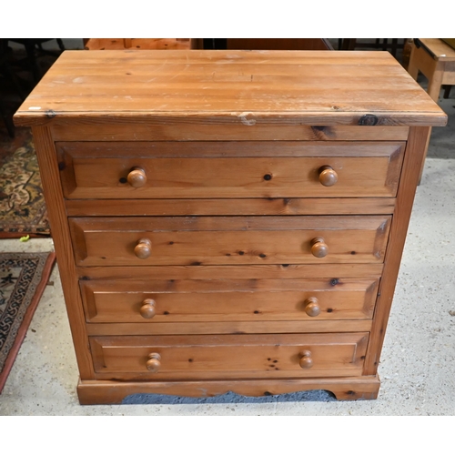 176 - # A stained pine mirror backed dressing chest to/w pine chest of four long drawers (2)